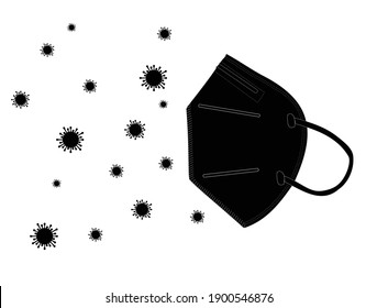 eine schwarze Schutzmaske, die vor dem Virus schützt, einzeln auf weißem Hintergrund