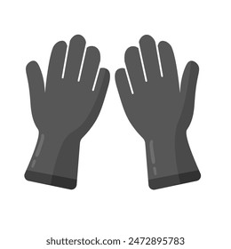 Black protective rubber gloves vector image, heavyduty industrial latex glove illustration, gardening gloves icon in flat design style