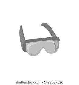 Black protective or safety glasses in cartoon style, vector illustration isolated on white background. Goggles - construction or laboratory equipment and security eyewear