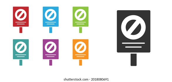 Black Protest icon isolated on white background. Meeting, protester, picket, speech, banner, protest placard, petition, leader, leaflet. Set icons colorful. Vector
