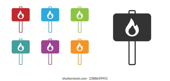 Black Protest icon isolated on white background. Meeting, protester, picket, speech, banner, protest placard, petition, leader, leaflet. Set icons colorful. Vector