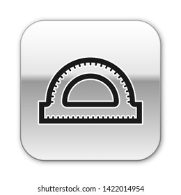 Black Protractor grid for measuring degrees icon isolated on white background. Tilt angle meter. Measuring tool. Geometric symbol. Silver square button. Vector Illustration