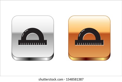 Black Protractor grid for measuring degrees icon isolated on white background. Tilt angle meter. Measuring tool. Geometric symbol. Silver-gold square button. Vector Illustration
