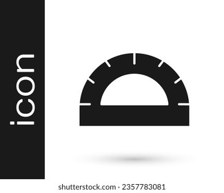 Cuadrícula de protractor negro para medir el icono de grados aislado en el fondo blanco. Medidor de ángulo de inclinación. Herramienta de medición. Símbolo geométrico.  Vector