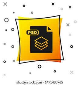 Black PSD file document. Download psd button icon isolated on white background. PSD file symbol. Yellow square button. Vector Illustration