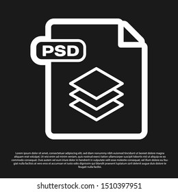 Black PSD file document. Download psd button icon isolated on black background. PSD file symbol.  Vector Illustration