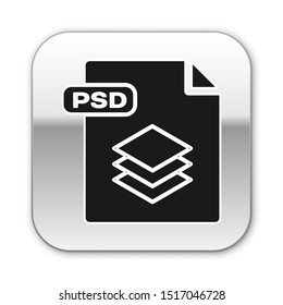 Black PSD file document. Download psd button icon isolated on white background. PSD file symbol. Silver square button. Vector Illustration