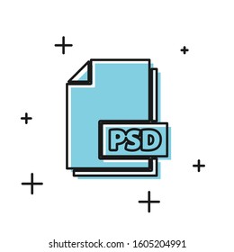 Black PSD file document. Download psd button icon isolated on white background. PSD file symbol.  Vector Illustration