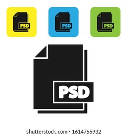 Black PSD file document. Download psd button icon isolated on white background. PSD file symbol. Set icons colorful square buttons. Vector Illustration