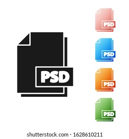 Black PSD file document. Download psd button icon isolated on white background. PSD file symbol. Set icons colorful. Vector Illustration