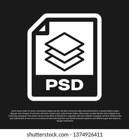 Black PSD file document icon. Download psd button icon isolated on black background. PSD file symbol. Vector Illustration