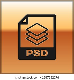 Black PSD file document icon. Download psd button icon isolated on gold background. PSD file symbol. Vector Illustration