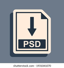 Black PSD file document icon. Download PSD button icon isolated on grey background. Long shadow style. Vector Illustration