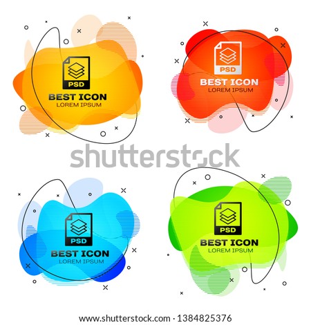 Black PSD file document icon. Download psd button icon isolated. PSD file symbol. Set of liquid color abstract geometric shapes. Vector Illustration