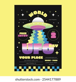 Black Psychedelic World UFO Day Social Media Flyer