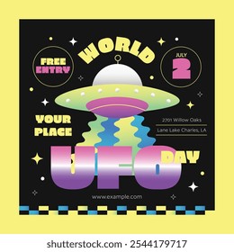 Black Psychedelic World UFO Day Social Media Post