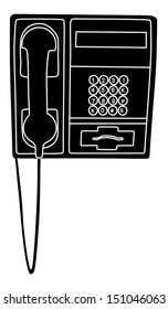 black public telephone vector  isolated over white background in white lines.