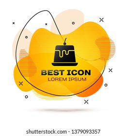 Black Pudding custard with caramel glaze icon isolated on white background. Fluid color banner. Vector Illustration