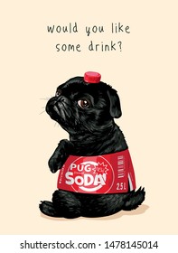 black pug dog in soda label illustration