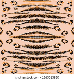 Black Puma Skin Vector Seamless Pattern. Brown Leopard Graphic India Illustration. Black Zebra Fur Camouflage Wallpaper. India Fashion Leopard Wallpaper. Orange Tiger Pattern