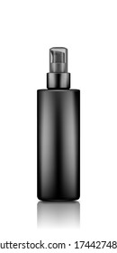 Black pump serum bottle mockup with transparent cap isolated on white background. Plastic package design. Blank cosmetic, hygiene, skincare template. 3d realistic vector illustration