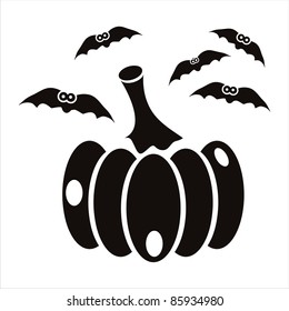 black pumpkin with bats icon