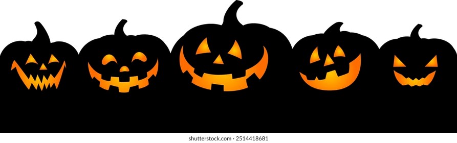 Black pumpkin. Halloween banner background with Jack o lantern. Vector illustration.