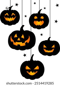 Black pumpkin. Halloween banner background with Jack o lantern. Vector illustration.