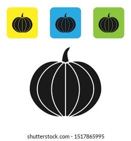 Black Pumpkin icon isolated on white background. Happy Halloween party. Set icons colorful square buttons. Vector Illustration
