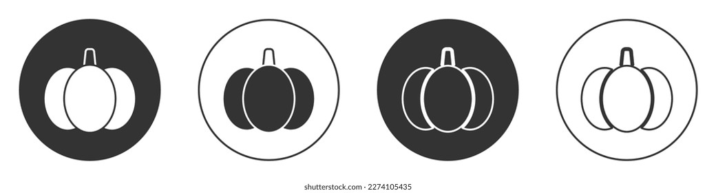 Black Pumpkin icon isolated on white background. Happy Halloween party. Circle button. Vector