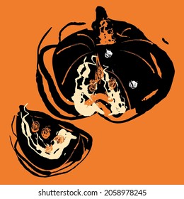 black pumpkin icon orange background