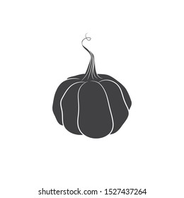 A black pumpkin isolated on the white background. The symbol of Halloween. A simple autumn icon.