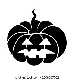 Black pumpkin . Jack o lantern. The creepy scary pumpkin for Halloween. Vector flat illustration