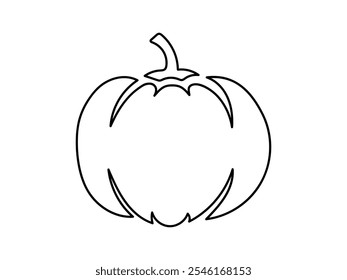 Ilustração do contorno da abóbora preta isolada no fundo branco. Conceito de vegetal de outono, Ação de Graças, colheita, decoração minimalista de Halloween, design sazonal, agricultura. Ícone, logotipo, impressão