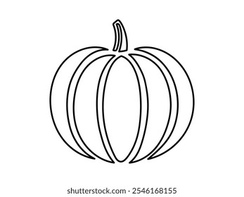 Ilustração do contorno da abóbora preta isolada no fundo branco. Conceito de vegetal de outono, Ação de Graças, colheita, decoração minimalista de Halloween, design gráfico sazonal, agricultura. Ícone, logotipo