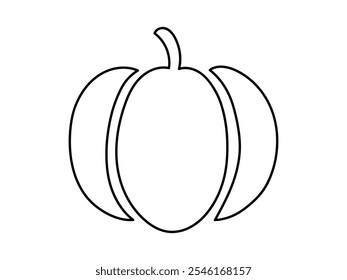 Ilustração do contorno da abóbora preta isolada no fundo branco. Conceito de vegetal de outono, Ação de Graças, colheita, decoração minimalista de Halloween, design gráfico, agricultura. Ícone, logotipo, impressão