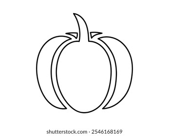 Ilustração do contorno da abóbora preta isolada no fundo branco. Conceito de vegetal de outono, Ação de Graças, colheita, decoração minimalista de Halloween, design gráfico sazonal, agricultura. Ícone, imprimir