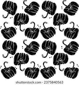 Black pumpkin pattern for Halloween. Wrapper, postcard, textile. Holiday, cary, mystical. Stencil, linocut, pumpkin, stylish. Design for, plates, tablecloth, packaging, billboard, clothing. cartoon