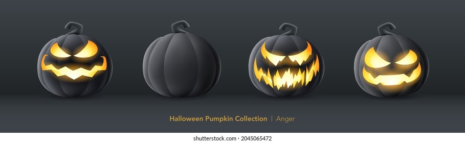 Black pumpkin set of Halloween - Anger expression