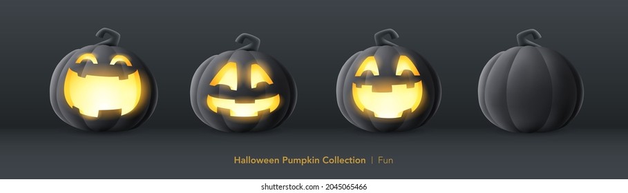 Black pumpkin set of Halloween - Fun expression