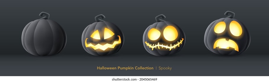 Black pumpkin set of Halloween - Spooky expression