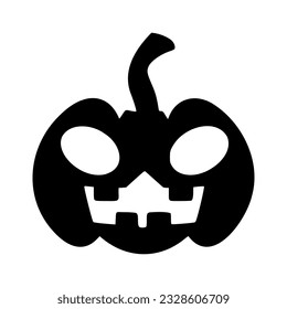 Black pumpkin silhouette with creepy smile. Traditional decoration symbol of Halloween celebration. Scary vector illustration isolated on white background. Jack o lantern pumpkin face.