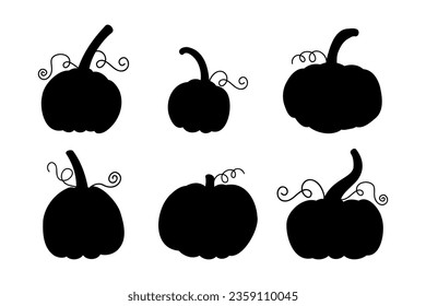Black pumpkin silhouette elements. Isolated vector illustration on white background
