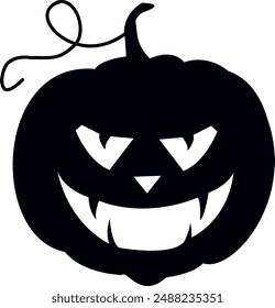 Black Pumpkin Silhouette for Halloween Celebration. Spooky Graphic and Creepy Character Face. Scary Jack O Lantern Isolated Icon.