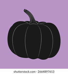 Silueta de calabaza negra - Ilustración vectorial de Halloween sobre fondo púrpura