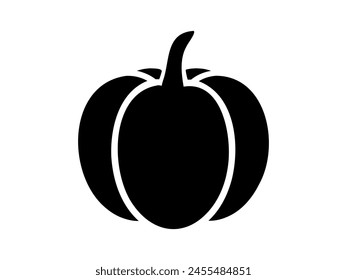 Black pumpkin silhouette illustration isolated on white surface. Icon, logo, sign, pictogram. Concept of minimalist Halloween decor, seasonal graphic design, farming, harvest