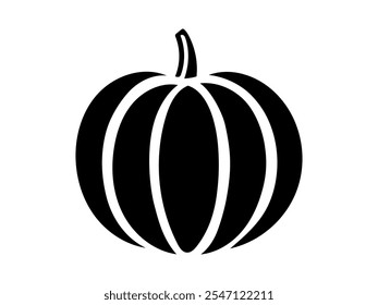 Ilustração de silhueta de abóbora preta isolada no fundo branco. Conceito de vegetal de outono, Ação de Graças, colheita, decoração minimalista de Halloween, design gráfico sazonal, agricultura. Ícone, logotipo