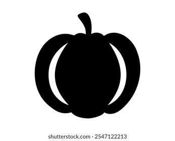 Ilustração de silhueta de abóbora preta isolada no fundo branco. Conceito de vegetal de outono, Ação de Graças, colheita, decoração minimalista de Halloween, design gráfico sazonal, agricultura. Ícone, logotipo, impressão