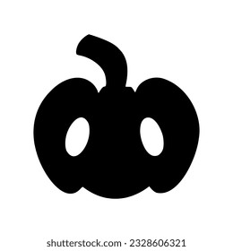 Black pumpkin silhouette. Traditional decoration symbol of Halloween celebration. Scary vector illustration isolated on white background. Jack o lantern pumpkin face.