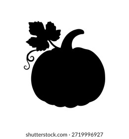 Icono de Vector de silueta de calabaza negra con hoja y vid para halloween y otoño